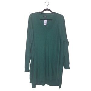 Lane Bryant Women Green V Neck Long Sleeve Tunic Sweater Dress Plus Size‎ 22 24